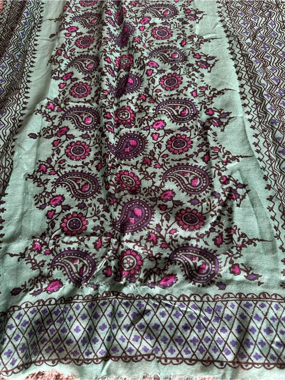 J. Crew Green Paisley Scarf with Pink Accents